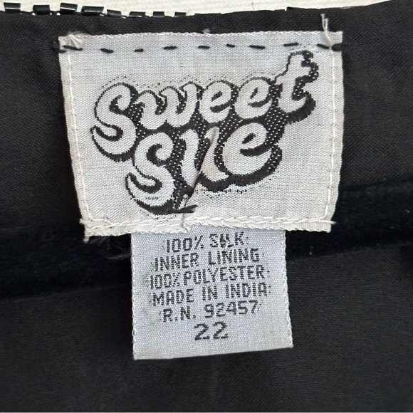SWEET SUE Vintage 80s Black Silk Beaded Waistcoat Vest Art Deco Glam Size 22 - Picture 7 of 12